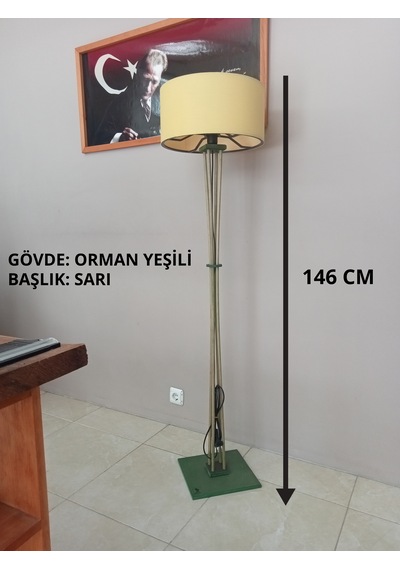 Lambader-ahşap Ayaklı Köşe Lambası- Sarı Orman Yeşili