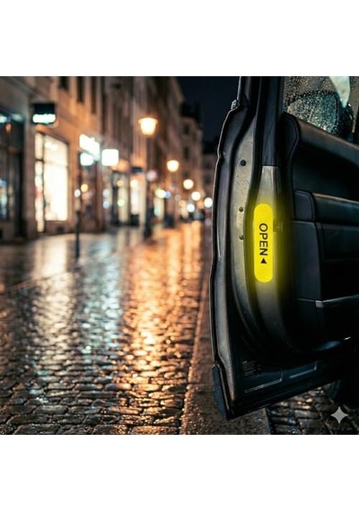 Reflektif Araç Kapı Uyarı Stickerı 2'li Set Gece Görünür Güvenlik Bandı Yapışkanlı, Suya Dayanıklı, Open Yazılı Kapı Açılınca Uyarı Etiketi Sarı Renk Abanoz