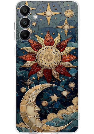 Printify Samsung Galaxy A17 İle Uyumlu Vitray Sol Ve Luna Tasarımlı Şeffaf Silikon Kılıf Şeffaf