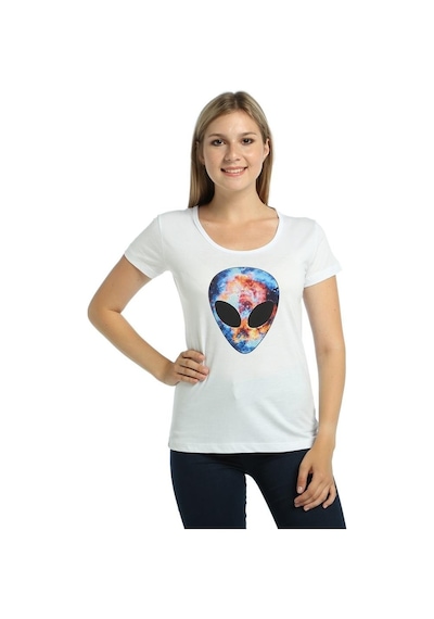 Bant Giyim - Alien Cosmos Beyaz Kadın T-Shirt Tişört