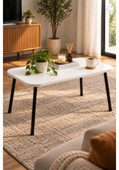 Sulorahome Metal Ayaklı Çekmeceli Orta Sehpa Beyaz