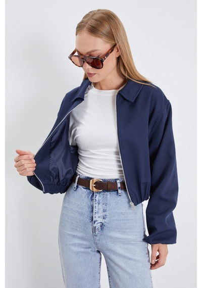 Fullamoda Fermuarlı Polo Yaka Bomber Ceket Lacivert