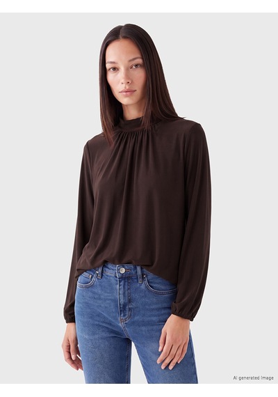 Lcw Everyday Kahverengi Soft Touch Büzgülü Kadın Tunik