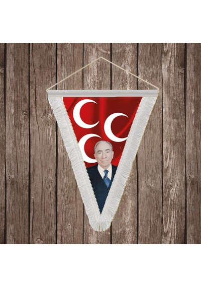 Alparslan Türkeş Ve Üç Hilal Kırmızı Sancak Beyaz Saçaklı Üçgen Flama Bayrak Hatıra Flama Diğer