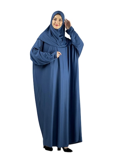 Modish Group Namaz Elbisesi Eşarp Seccade Tesbih Set, İslami Giyim Takım Ferace Turban Şal İndigo