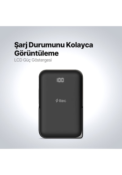 Ttec Recharger Pro M LCD 10.000 mAh Magsafe Uyumlu PD 20W Stantlı Kablosuz Taşınabilir Hızlı Şarj Aleti