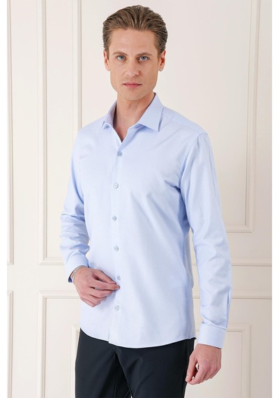 Efor Slim Fit Dokulu %100 Pamuk Klasik Mavi Gömlek Gk 725 Mavi