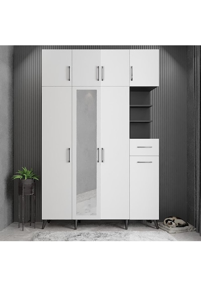 Açelya Portmanto Vestiyer Füme Beyaz140cm M11