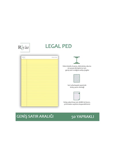 Letter Boyut, 3 Adet, Sarı Renkli Legal Pad, Notluk, Notepad, Defter, Herbiri 50 Yaprak, Geniş