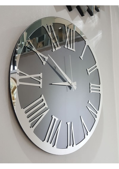Ayna Denizi Silver Jet Smoked Model Gümüş Füme Renk 50 CM Dekoratif Aynalı Duvar Saati Gümüş