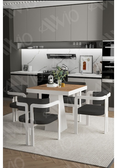 Avvio Dora Lake Mdf Ayak Tokyo Demonte Sandalye 80x80 Yemek Masası Mutfak Masası 4 Kişilik Akça