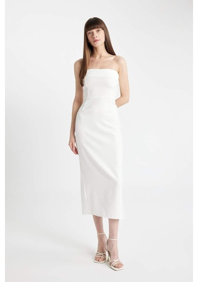 DeFacto Bodycon Vücudu Saran Straplez Maxi Abiye Elbise D3268AXNSWT32