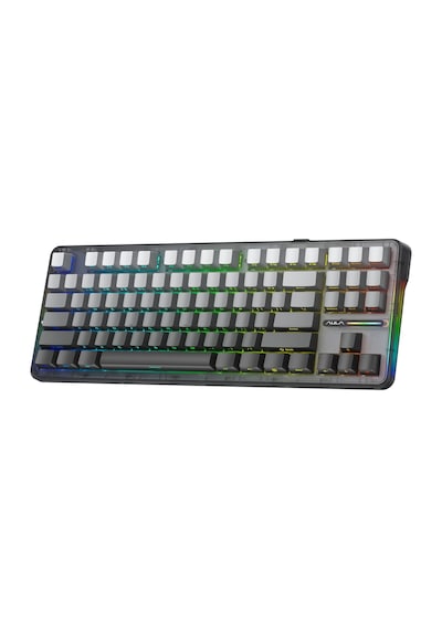 Aula F87 Pro Mekanik Rgb Tkl Graywood V4 Switch Kablosuz Makrolu Hot Swap Klavye Gradyan Gri
