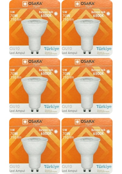 6 Adet Osaka 9w 70w Beyaz Işık 6500k Gu10 Duylu Led Çanak Ampul