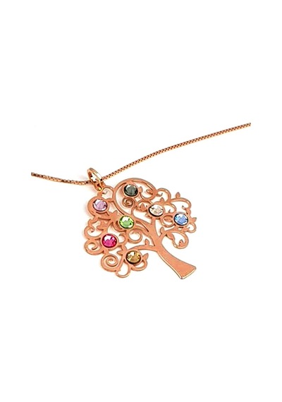 Swarovski Taşlı Hayat Ağacı Gümüş Kolye Rose