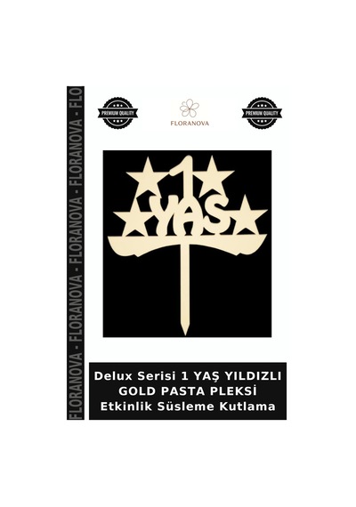 Delux Serisi 1 Yaş Yıldızlı Gold Pasta Pleksi Etkinlik Süsleme Kutlama Altın