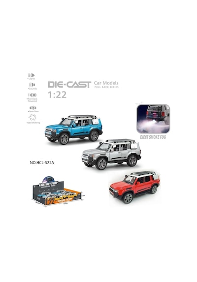Hcl-522a Çek Bırak 1:22 Sesli Ve Işıklı Buharlı Off-road Metal Jeep Çok Renkli