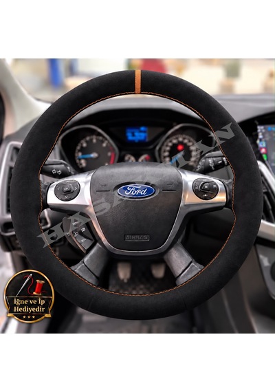 Ford Connect Dikme Direksiyon Kılıfı Full Alcantara Süet Taba Yüzük Ve Taba Dikiş 2014-2022 Siyah