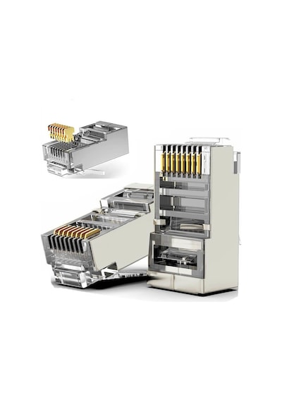 Koodmax 100 Adet - 3u" 3 Micron Gold Plated Cat6 Rj45 Metal Konnektör 8p8c Ethernet Kablo Ucu Jack