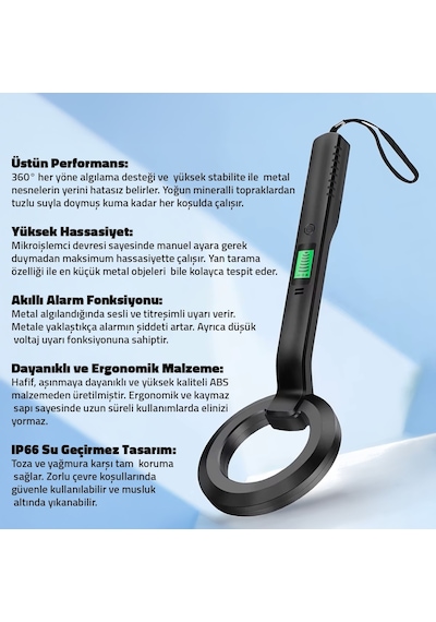 Upway El Tipi Hassas Metal Tarama Dedektörü 360 Derece Tarama Sesli Ve Titreşimli Uyarı
