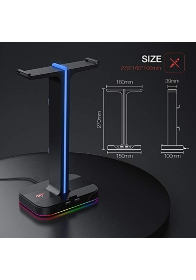 Havit Çift Kulaklık Askısı, 2 Usb Bağlantı Noktası, Rgb Kulaklık Tutucu, Oyuncular İçin, Pc İçin, Siyah Th650