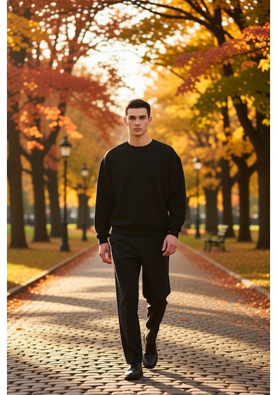 Benerly Erkek Bisiklet Yaka Standart Kol Waffle Kalıp Sweatshirt Fonksiyo siyah