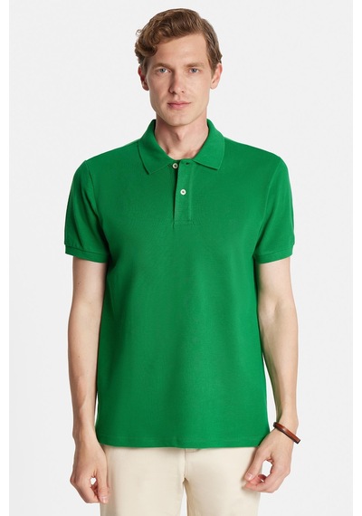 Tudors Erkek Slim Fit Dar Kesim %100 Pamuk Yeşil Polo Yaka Tişört-32791 Yeşil