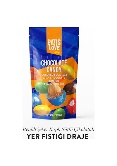 Patislove Renkli Şeker Kaplı Sütlü Çikolatalı Bütün Yer Fıstığı Draje, 90g
