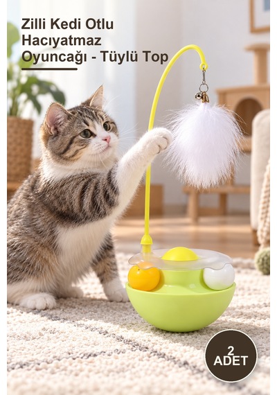 2 Adet Zilli Kedi Otlu Hacıyatmaz Oyuncağı - Tüylü Top