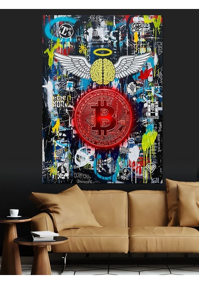 Ahşap Tablo Bitcoin Renkli Soyut Sanat