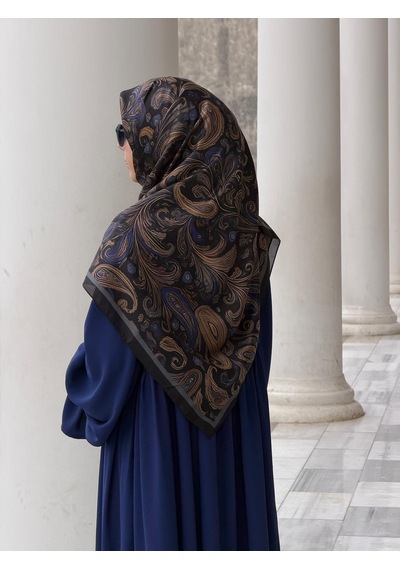 Qalortex Scarf Pamuklu Soft Açelya Desen Eşarp-morcivert Siyah Morcivent-siyah