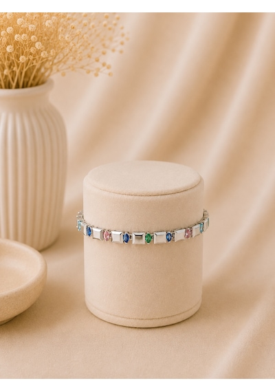 Valmont Accessories Kadın Silver Renk Renkli Taşlı Geometrik Bileklik Gümüş
