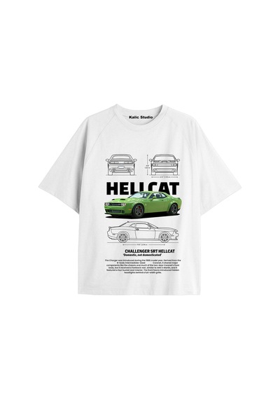 Kalic Studio Özel Tasarım Oversize Dodge Challenger Beyaz T-shirt