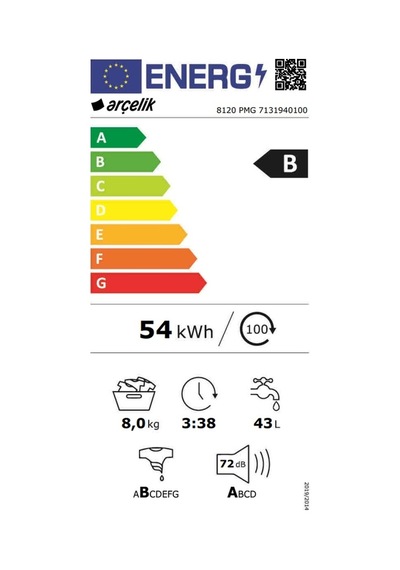 Arçelik 8120 PMG 8 Kg Çamaşır Makinesi
