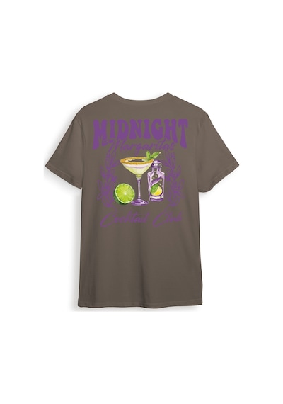 Midnight Margaritas Ön Ve Arka Baskılı %100 Pamuk Unisex Regular Fit T-shirt Kahverengi