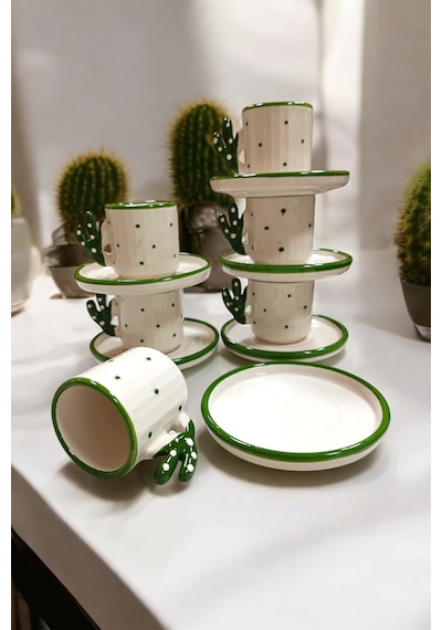 Cactus 6 Kişilik El Yapımı 90 Ml Türk Kahvesi, Espresso Fincanı Y