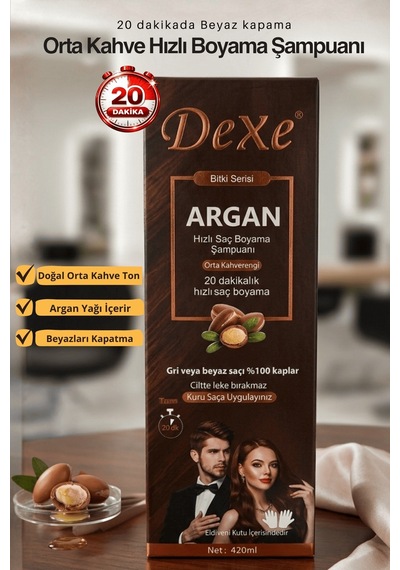 Dexe Orta Kahve 20 Dakikada Hızlı ve Pratik Saç Boyama Şampuanı 420 ML