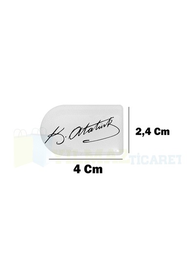 Kemal Atatürk Imza Şarjör Kapağı Sticker Damla Silikon Etiket Yapıştırma 4 Adet ( 4 X 2.4 Cm ) Beyaz