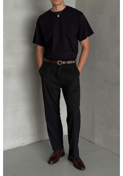 Hyman Erkek %100 Pamuk Oversize Basic T-shirt Siyah