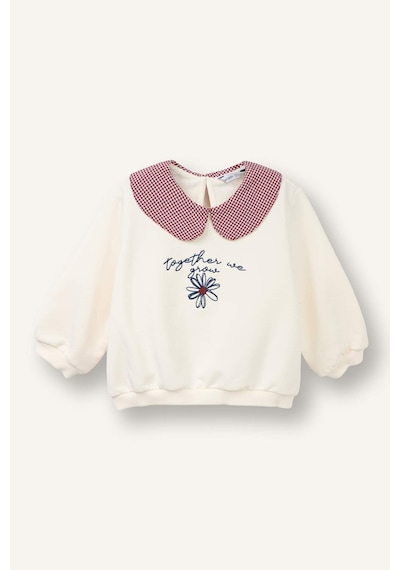 Defacto Regular Fıt Büyük Yaka Floral Kalın Sweatshirt Kumaşı Sweatshirt Kız Bebek G8154a526sper99 Ekru-er99