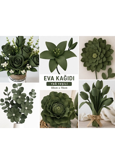 Eva Kağıt, Çiçek Yapım Eva, Dekoratif Süsleme Ve Elişi Kağıdı, 1.5 Mm - 50x70 Cm - Yağ Yeşili