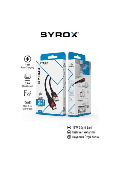 C91 18w 3.0a Hızlı Şarj Ve Data Kablosu, Usb-a To Micro-usb Dayanıklı Örgülü Kablo - Siyah