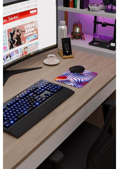 Realistik Çizgi Kaymaz Dikişli Kauçuk Oyuncu Mousepad V2 - 22x18 Gaming Mouse Pad Fare Altlığı