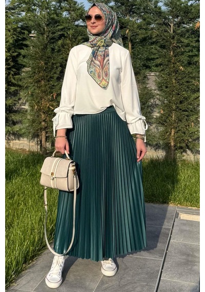 Rabia Şamlı Eliz Zümrüt Plise Etek Normal