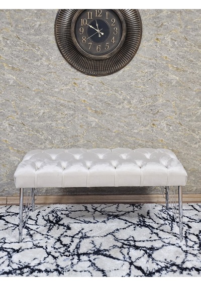 Zafir Krom Tel Ayaklı 90 Cm Puf Bench - Puf - Bench - Kasalı Oturak - Oturak - Yatak Ucu Puf Bej