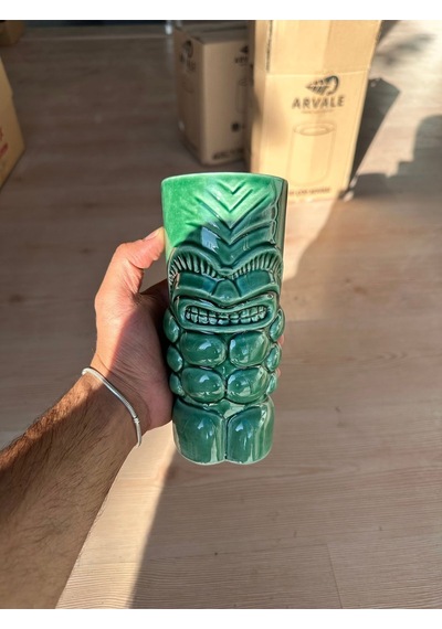 Özel Tasarım Kaslı 600 Ml Tiki Kokteyl Ve İçecek Bardağı Ve Meşrubat Bardağı Yeşil