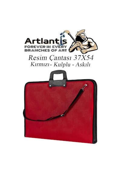Kırmızı Resim Çantası Fermuarlı Kulplu 37x54 Cm 1 Adet Teknik Resim Dosya Çantası 35x50 Cm Askılı Proje Çantası Okul Sınıf
