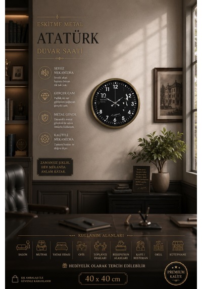 Vintage Prestige 40 Cm Eskitme Atatürk Duvar Saati