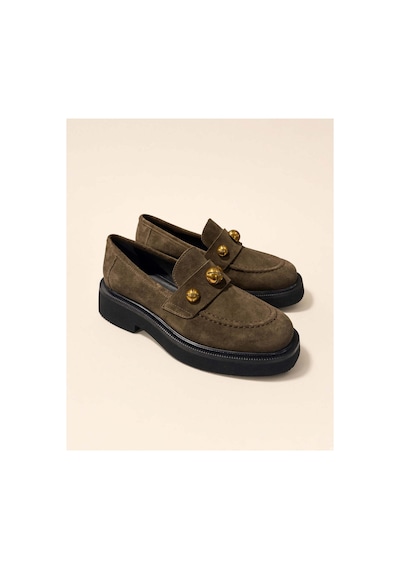 37brandshoes Hakiki Süet Top Detaylı Loafer Haki Haki