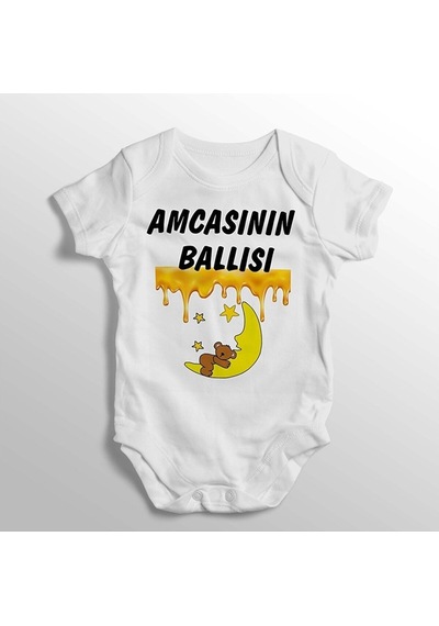 İmaj Tuğbababy Amcasının Ballısı Yazılı Baskılı Bebek Zıbını Beyaz